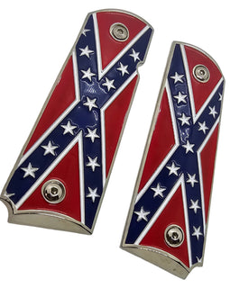 1911 Full Size Metal Grips – Flag Design – Chrome-Plated Border – Ambi Cut With Screws