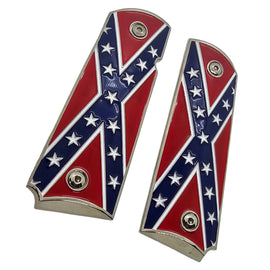 1911 Full Size Metal Grips – Flag Design – Chrome-Plated Border – Ambi Cut With Screws