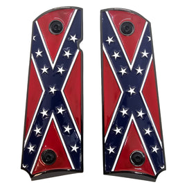 1911 Full Size Metal Grips – Flag Design – Black-Plated Border – Ambi Cut With Screws