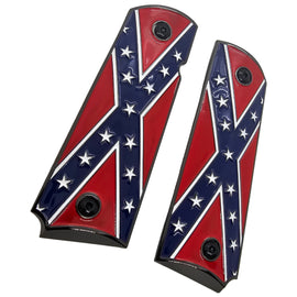 1911 Full Size Metal Grips – Flag Design – Black-Plated Border – Ambi Cut With Screws