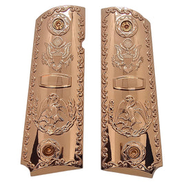 1911 Full Size Metal Grips – Rose Gold Eagle Design – No Ambi Cut With Screws