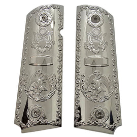 1911 Full Size Metal Grips – Chrome Plated Eagle Design – No Ambi Cut With Screws