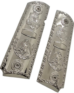 1911 Full Size Metal Grips – Chrome Plated Eagle Design – No Ambi Cut With Screws