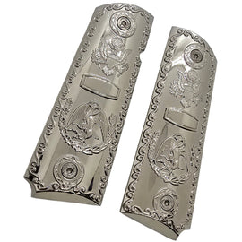 1911 Full Size Metal Grips – Chrome Plated Eagle Design – No Ambi Cut With Screws
