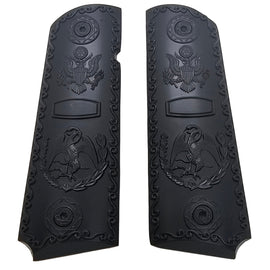 1911 Full Size Metal Grips – Black Eagle Design – No Ambi Cut With Screws