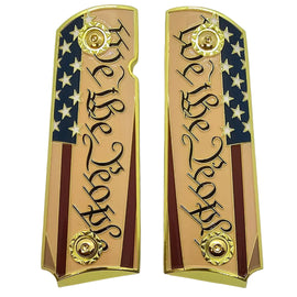 1911 Full-Size Metal Grips Gold – “We The People” USA Flag Enamel (Ambi Cut) + Screws