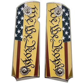 1911 Full-Size Metal Grips Nickel – “We The People” USA Flag Enamel (Ambi Cut) + Screws