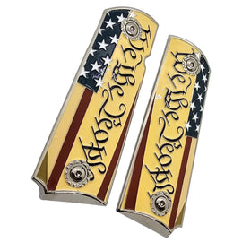 1911 Full-Size Metal Grips Nickel – “We The People” USA Flag Enamel (Ambi Cut) + Screws