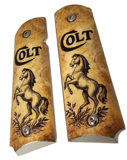 1911 Full Size Metal Grips – Colt Horse Design with Ambi Cut & Screws Nickel Plated