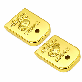 Glock 17, 19, 22, 23, 26 (Gen 1–5) Metal Magazine Base Plates (2-Pack) USMC Gold
