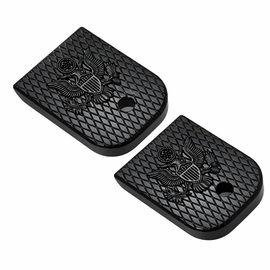 Glock 17, 19, 22, 23, 26 (Gen 1–5) Metal Magazine Base Plates – 2 Pack | Black Diamond Texture with Engraved Emblem