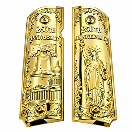 1911 Full Size Metal Grip Panels, Gold Plated – 250th Anniversary Edition (Ambi Cut)