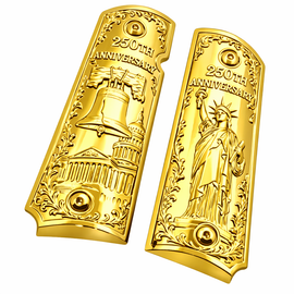 1911 Full Size Metal Grip Panels, Gold Plated – 250th Anniversary Edition (Ambi Cut)