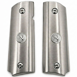 1911 Full Size Stainless Steel Grips – Silver Colt Medallion – Ambi Cut