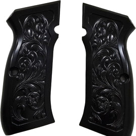 Matte Black CZ-75 / CZ-85 Full-Size Metal Grips – Floral Scroll Design with Matching Screws