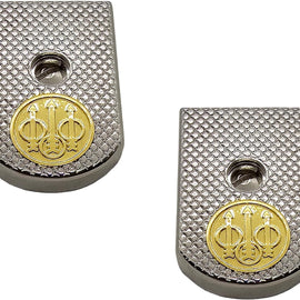Beretta 92 / 96 Full Size Magazine Floor Plates – Chrome Metal Base Pad with Gold Logo (Fits 92FS, M9, 92A1, 92 INOX)