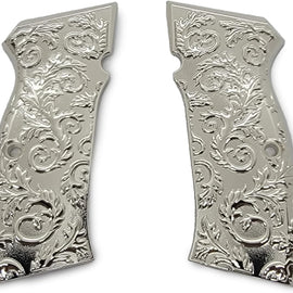 Silver-Plated CZ-75 / CZ-85 Full-Size Metal Grips – Scroll-Engraved Chrome Finish with Matching Screws