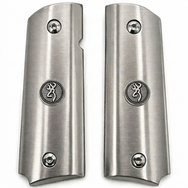 1911 Full Size Stainless Steel Grips – Silver Browning Medallion – Ambi Cut