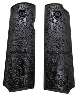 Browning 1911-22 / 1911-380 Black Metal Grips – Ornate Scroll Design (Includes Screws)