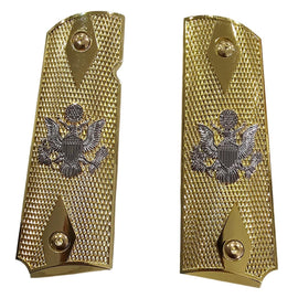 1911 Full Size Metal Grips – Gold Great Seal of the United States Design (Ambi Cut, Includes 4 Screws)