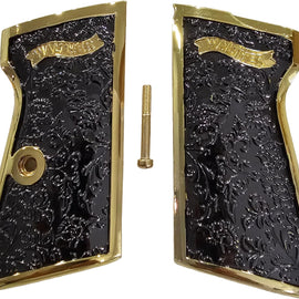 Grips for Walther PPK/PPK-S – Scroll Engraved Panels with Nickel Gold Polished Finish and Matching Screw