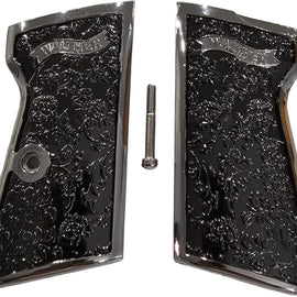 Grips for Walther PPK/PPK-S – Scroll Engraved Panels with Black Gold Polished Finish and Matching Screw