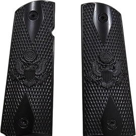 1911 Full Size Metal Grips – All Black Great Seal of the United States Design (Ambi Cut, Includes 4 Screws)