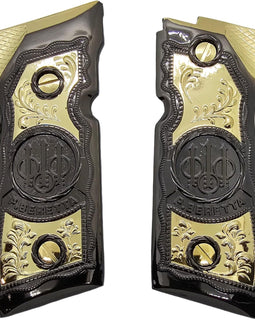 Beretta 92 / 96 Full Size Metal Grips – Black and Gold P. Beretta Logo Design (Fits 92FS, M9, 92A1, 92 INOX – Includes Screws)