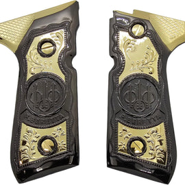 Beretta 92 / 96 Full Size Metal Grips – Black and Gold P. Beretta Logo Design (Fits 92FS, M9, 92A1, 92 INOX – Includes Screws)