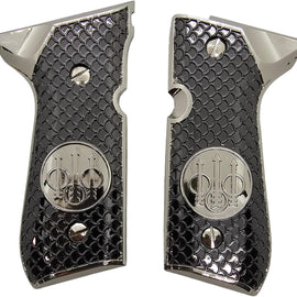 Beretta 92 / 96 Full Size Metal Grips – Black Scale Pattern with Silver Beretta Logo (Fits 92FS, M9, 92A1, 92 INOX – Includes Screws)