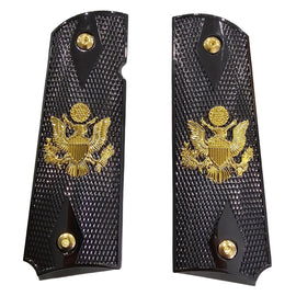 1911 Full Size Metal Grips – Black & Gold Great Seal of the United States Design (Ambi Cut, Includes 4 Screws)