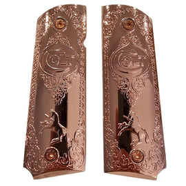 1911 Full Size Metal Grips – Rose Gold with Colt Horse & Logo, Ambi Cut (Includes 4 Screws)