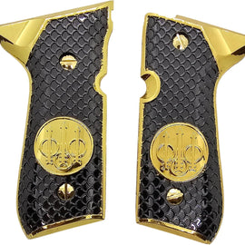 Beretta 92 / 96 Full Size Metal Grips – Black Scale Pattern with Gold Beretta Logo (Fits 92FS, M9, 92A1, 92 INOX – Includes Screws)