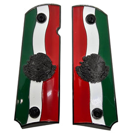 1911 Full Size Metal Grips – Mexican Flag Design with Black Eagle Emblem (Ambi Cut, Includes 4 Screws)