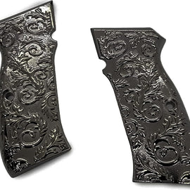 Black-Plated CZ-75 / CZ-85 Full-Size Metal Grips – Scroll-Engraved Design with Matching Screws