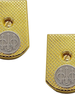 Beretta 92 / 96 Full Size Magazine Floor Plates – Gold Metal Base Pad with Silver Logo (Fits 92FS, M9, 92A1, 92 INOX)