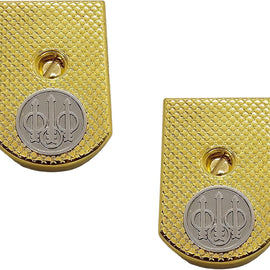 Beretta 92 / 96 Full Size Magazine Floor Plates – Gold Metal Base Pad with Silver Logo (Fits 92FS, M9, 92A1, 92 INOX)