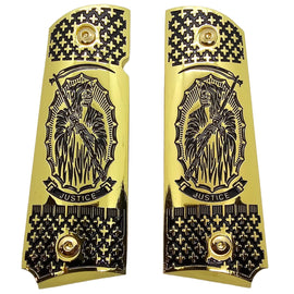 1911 Full Size Metal Grips – Gold & Black Justice Reaper Design (Ambi Cut, Includes 4 Screws)
