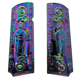 1911 Full Size Metal Grips – Iridescent Saint Jude Design (Ambi Cut, Includes 4 Screws)