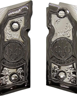 Beretta 92 / 96 Full Size Metal Grips – Chrome P. Beretta Logo Design (Fits 92FS, M9, 92A1, 92 INOX – Includes Screws)