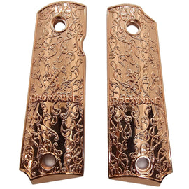 Browning 1911-22 / 1911-380 Rose Gold Metal Grips – Ornate Scroll Design (No Screws Included)