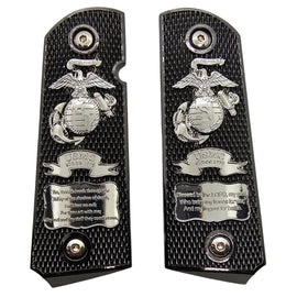 1911 Full Size Metal Grips – Black & Silver Military Eagle Globe Design (Ambi Cut, Includes 4 Screws)