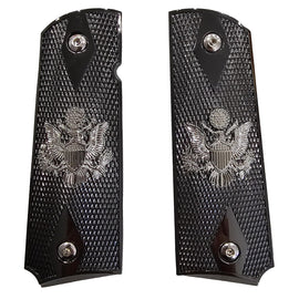 1911 Full Size Metal Grips – Black & Silver Great Seal of the United States Design (Ambi Cut, Includes 4 Screws)