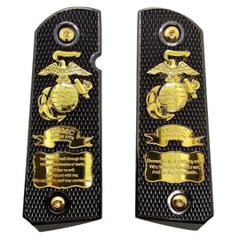1911 Full Size Metal Grips – Black & Gold Military Eagle Globe Design (Ambi Cut, Includes 4 Screws)