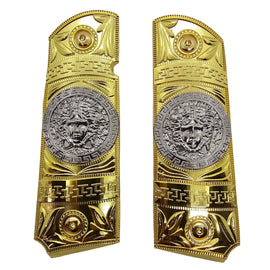 1911 Full Size Metal Grips – Gold & Silver Medusa Design (Ambi Cut, Includes 4 Screws)