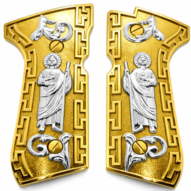 Beretta 92 Series St. Jude Metal Grip Panels – Gold & Nickel Plated – Matching Screws Included