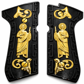 Beretta 92 Series St. Jude Metal Grip Panels – Black & Gold Finish – Matching Screws Included