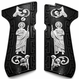 Beretta 92 Series St. Jude Metal Grip Panels – Black & Silver Finish – Matching Screws Included