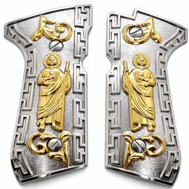 Beretta 92 Series St. Jude Metal Grip Panels – Silver & Gold Finish – Matching Screws Included