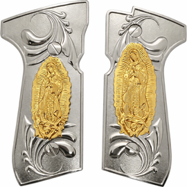 Beretta 92 Series Virgin Mary Metal Grip Panels – Silver & Gold Finish – Matching Screws Included